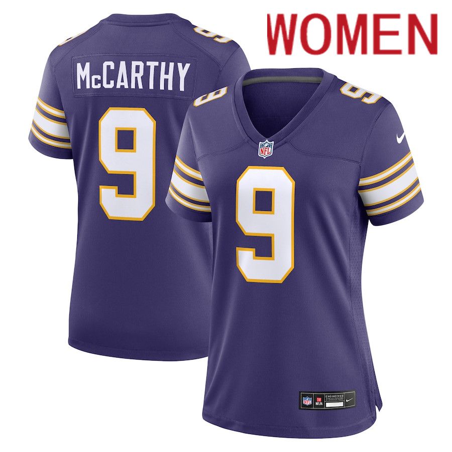 Women Minnesota Vikings 9 J.J. McCarthy Nike Purple 2nd Alternate 2024 NFL Draft First Round Pick Player Game Jersey